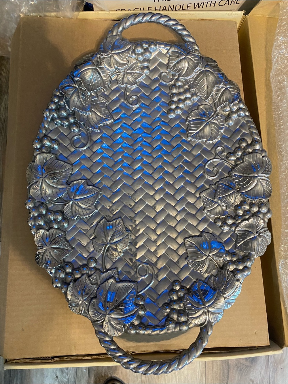 Ornate Embossed Serving Tray - Silver Tone Lenox new